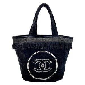 CHANEL Big Coco Mark Fringe Tile Black Bag Bath Towel Pouch